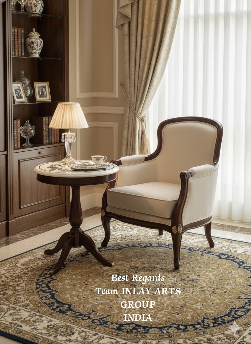 Luxury Round Marble Side Table | Classic French Provincial Accent Table