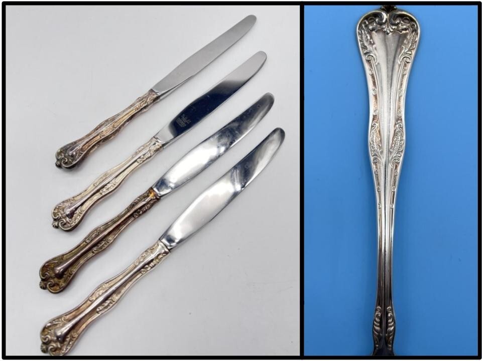 4 Vintage National Silver Co. Silverplate QUEEN ELIZABETH 9-1/4″ Table Knives
