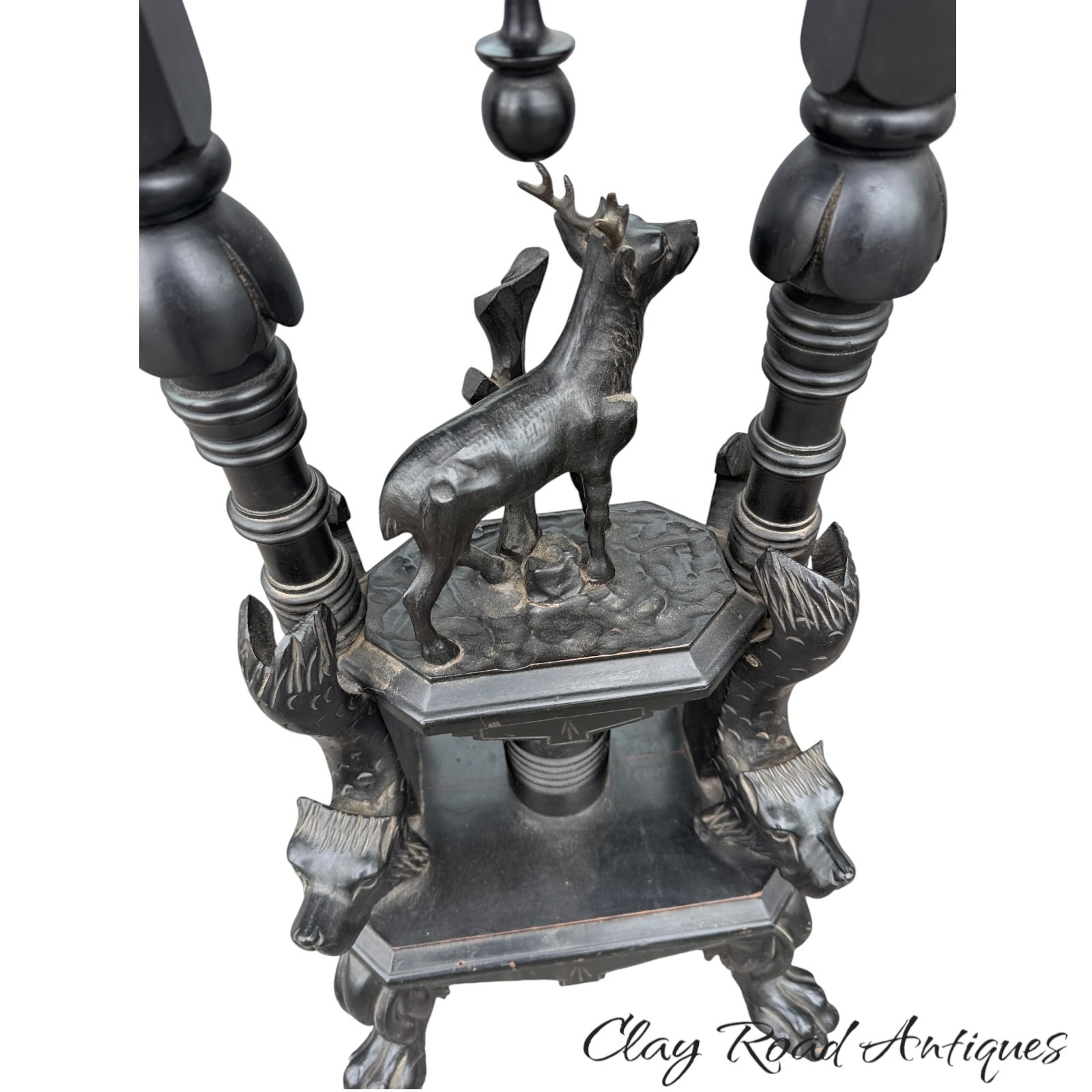 Antique victorian aesthetic ebonized stork pedestal winged bird Boston 1880