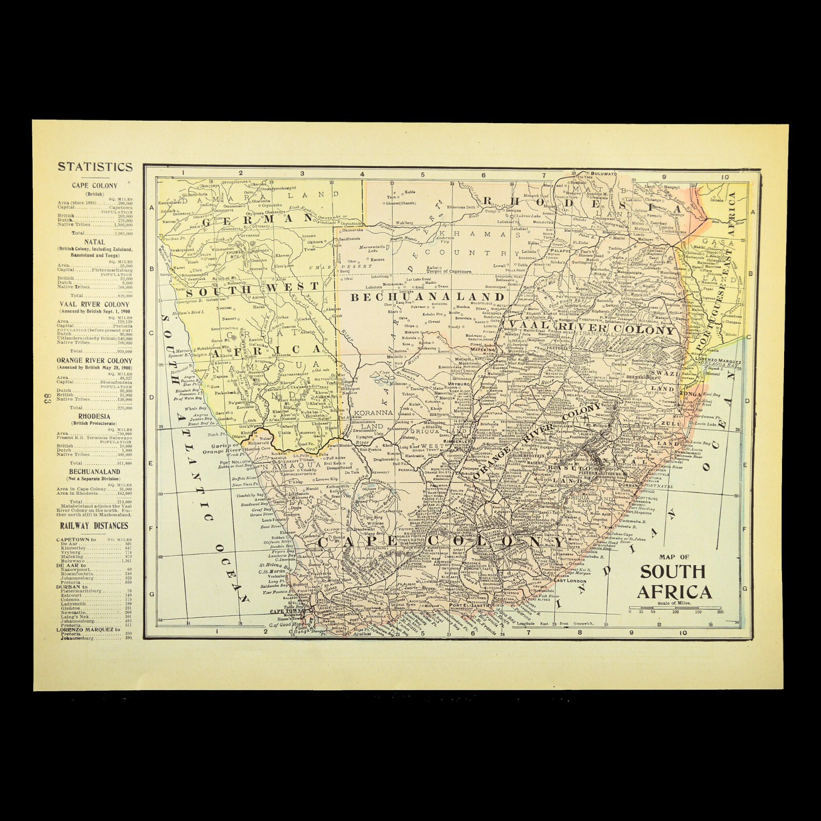 Antique Map of SOUTH AFRICA Wall Art Old Original ca1908 Cape Town Vintage