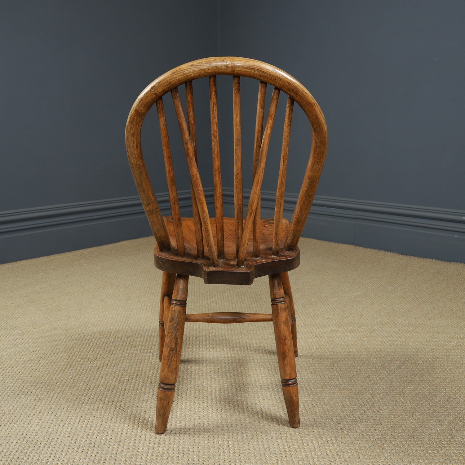 Antique English Ash & Elm Four 4 Windsor Hoop & Stick Back Kitchen Dining Chairs