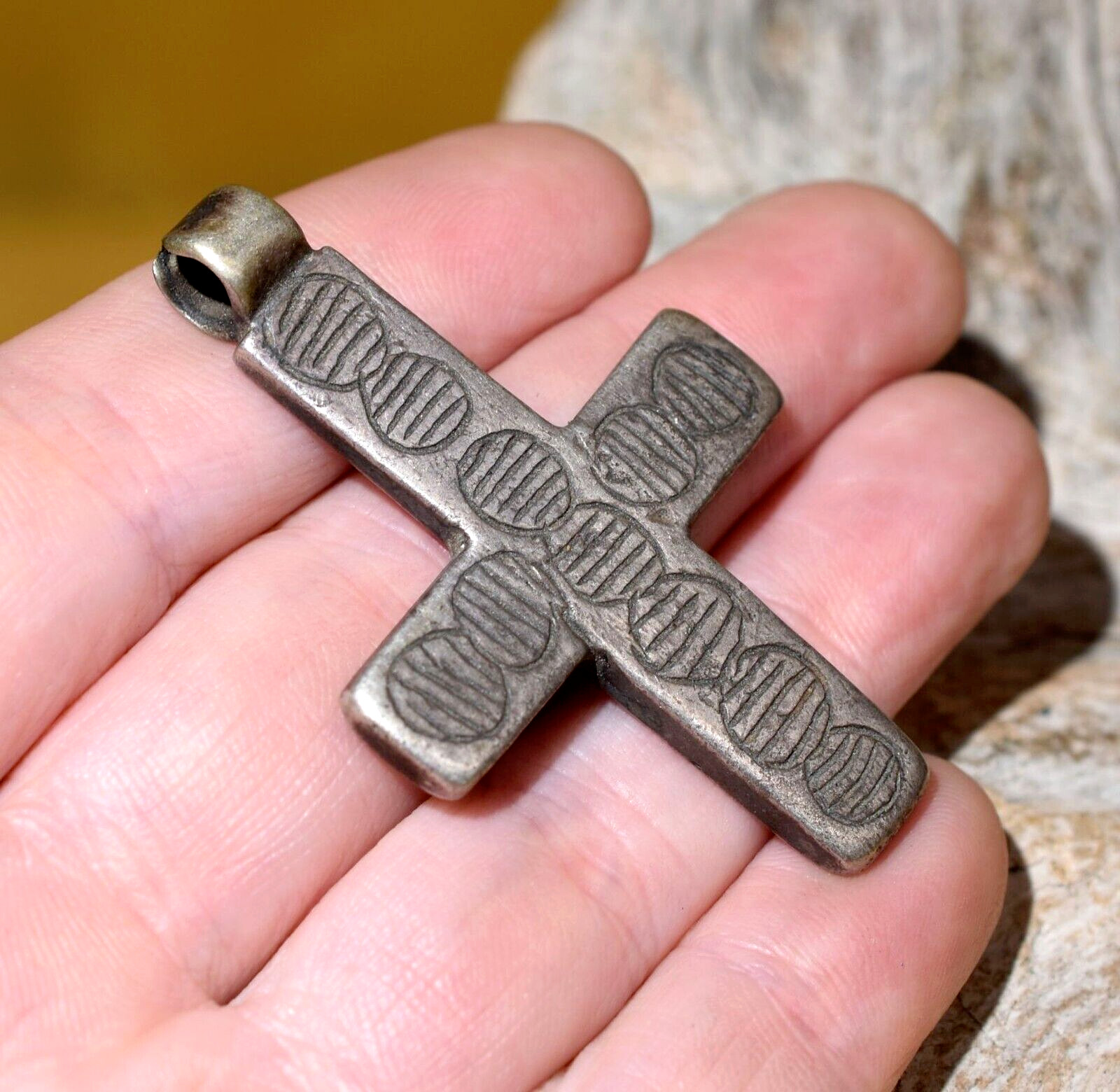 Antique Ethiopian Coptic Christian Cross Engraved Silver Pendant Ethiopia Africa