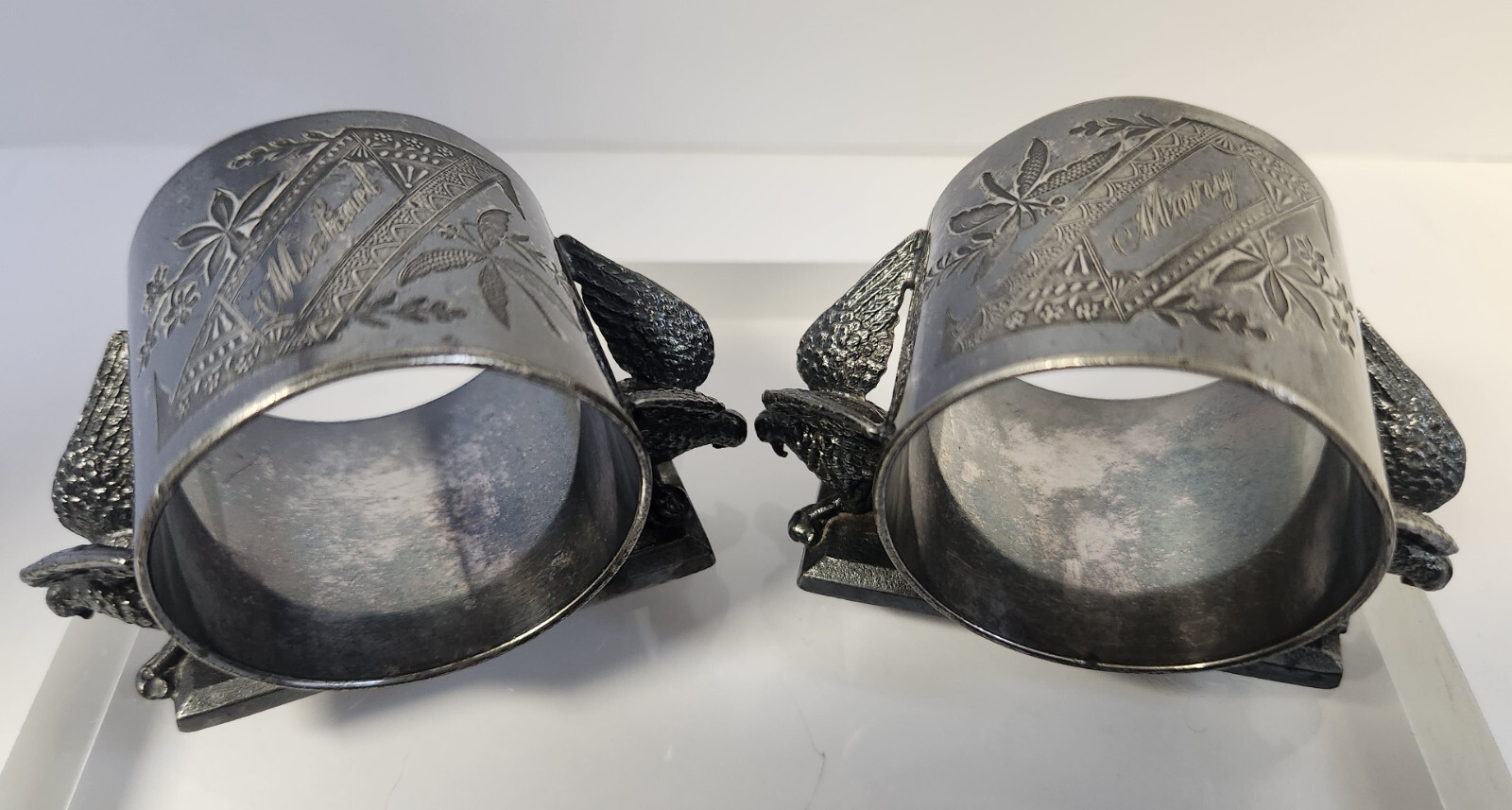 Victorian Napkin Ring Holders Silverplate Rogers Smith Co Monogram Michael Mary