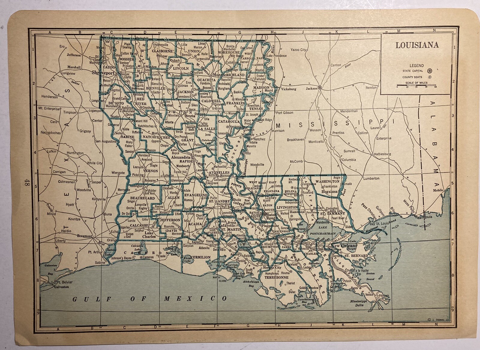 Map 1935 Antique County J Thomas Co Louisiana LA New Orleans St Bernard