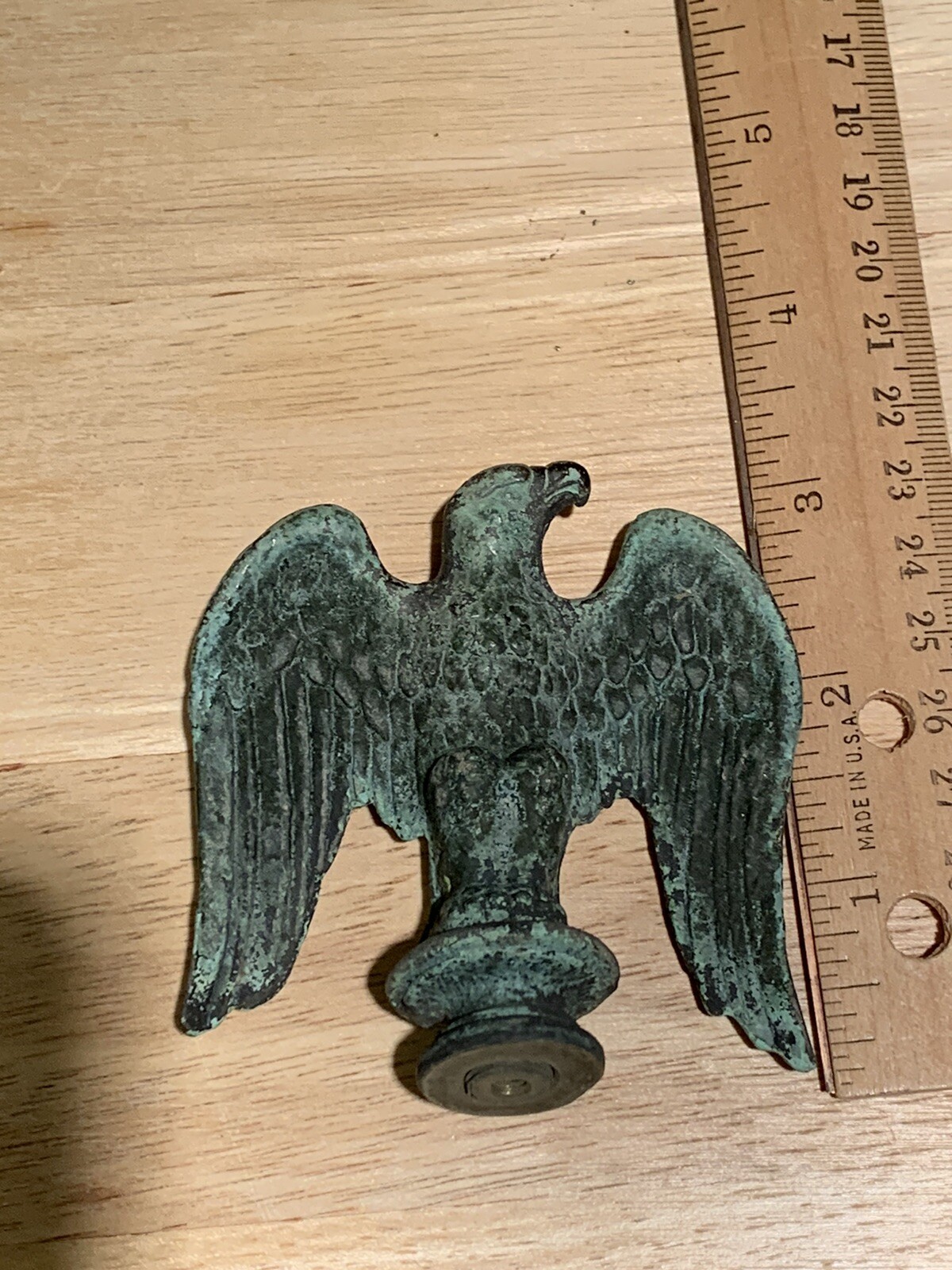 Old Eagle Topper, Finial, 2 Piece, Heavy Green Tarnish, Copper or Brass?