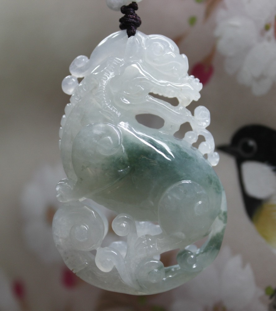 Certified Natural Grade A Jadeite JADE Untreated Icy Green Big Pi-Xiu Pendant