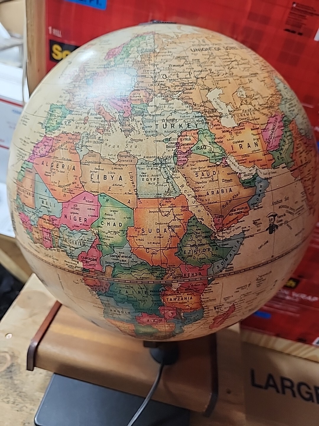 Lighted Scan Globe World Discoverer 12” w/ Weather Station Gauges—Denmark 1980