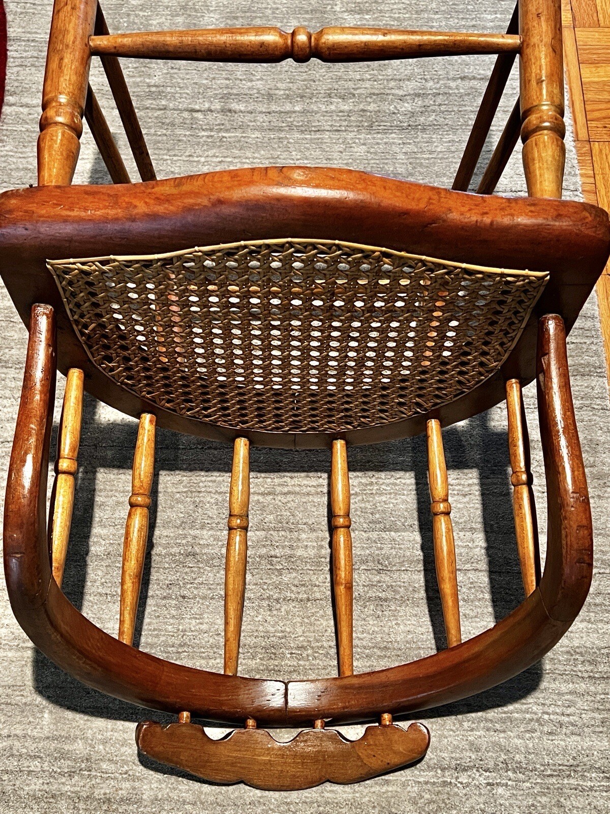 Antique Primitive Bow Back Spindle Back Cane Seat Windsor Accent Chair