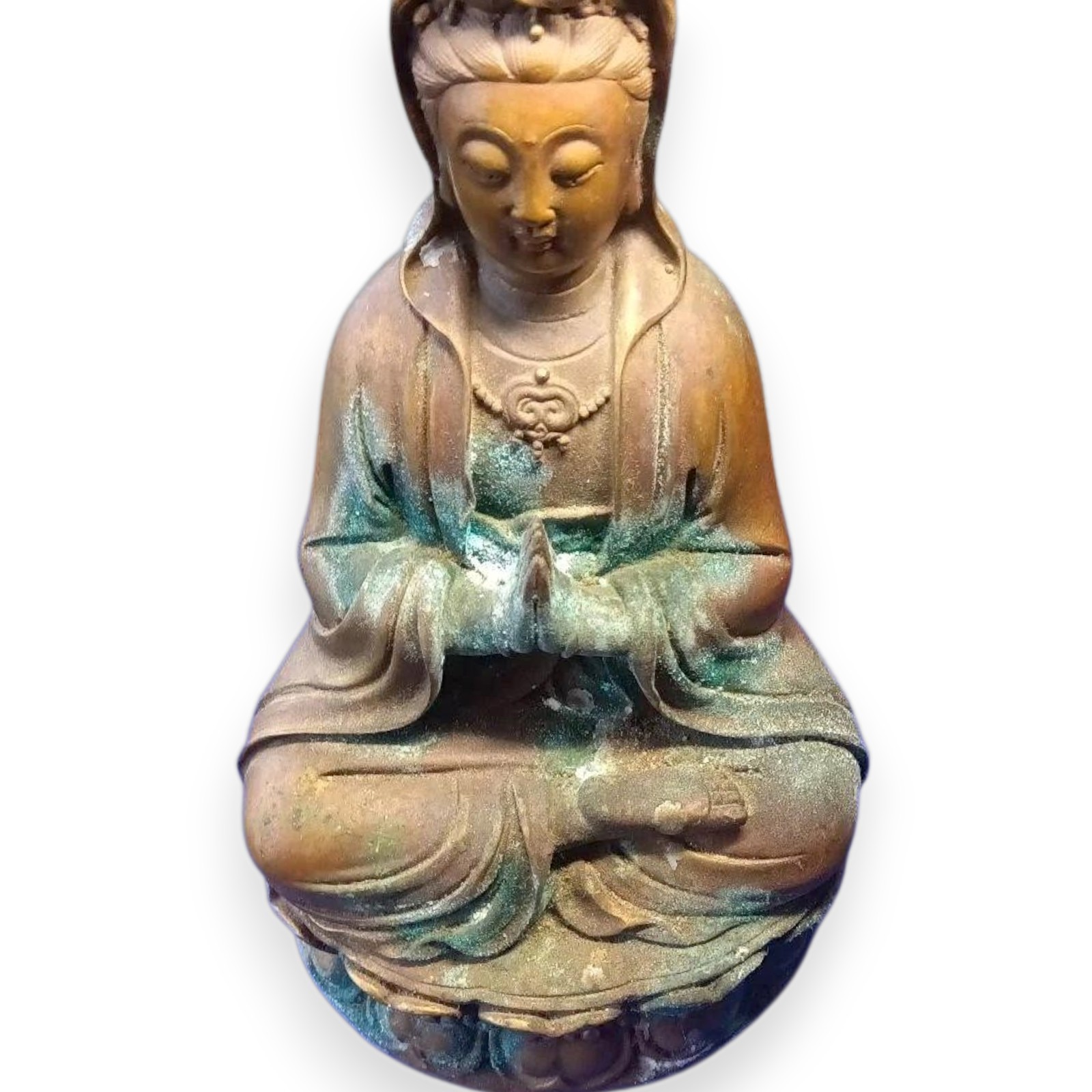 Vintage Japanese Bodhisattva Bronze Statue Metal Buddhist Kannon Figurine 7.2 in