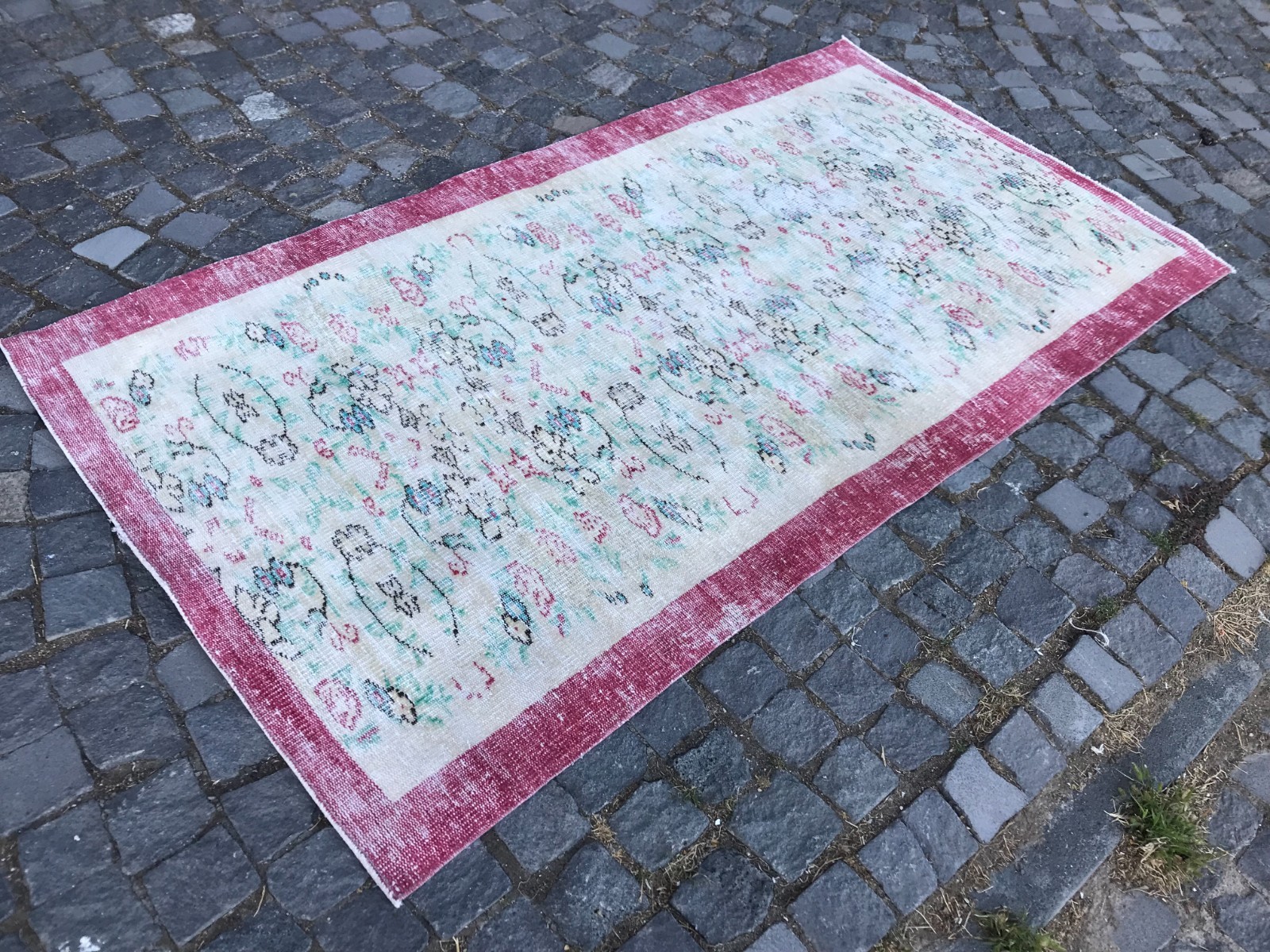 Bohemian Area Rug Handmade Wool Rug Turkish Vintage Traditional Rug 3,8 x 7,1 ft