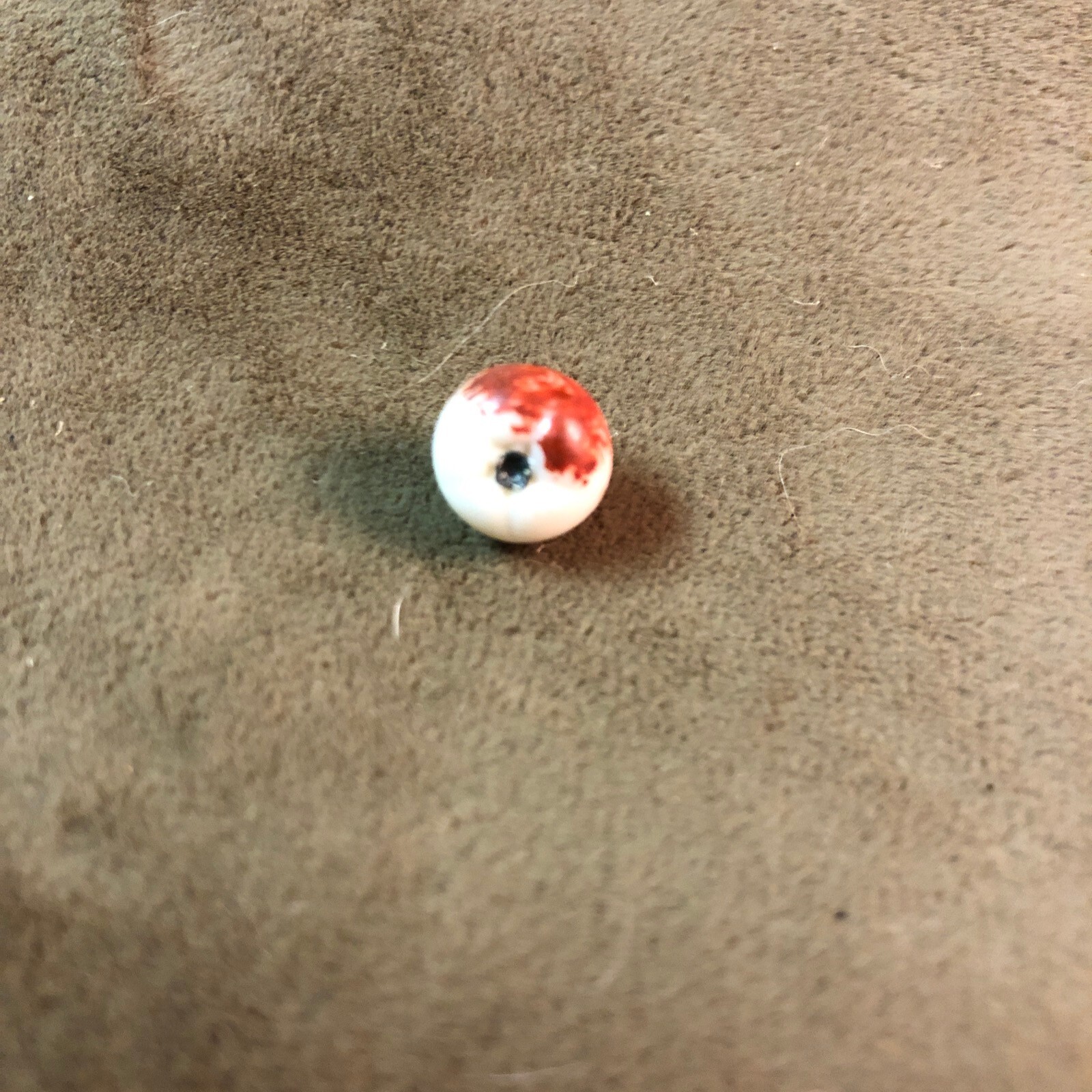 Victorian Milk White Uranium Glass Red Paint Apple Clothes Button w/Shank
