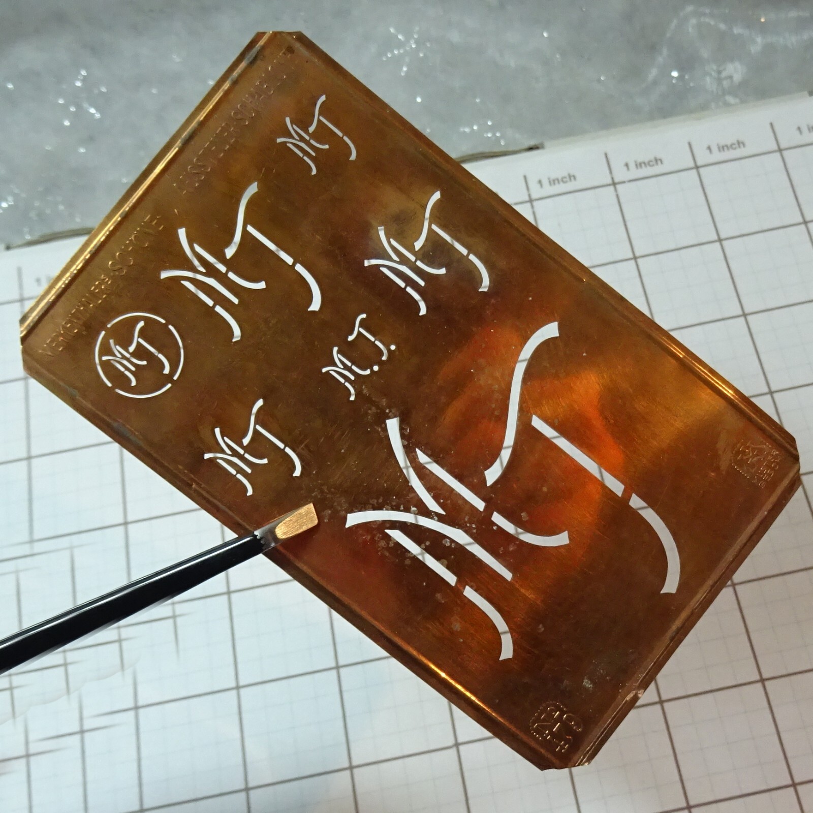 MT M T TM monogram initials letters copper stencil antique family tree name sign
