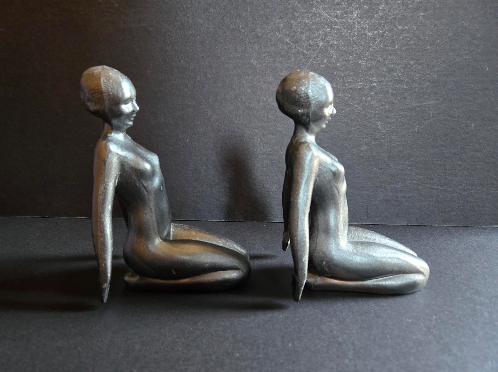 RARE ORIGINAL 1920 RISQUE DECO FRANKART? NUDE FLAPPER ZIEGFELD PEDESTAL BOOKENDS