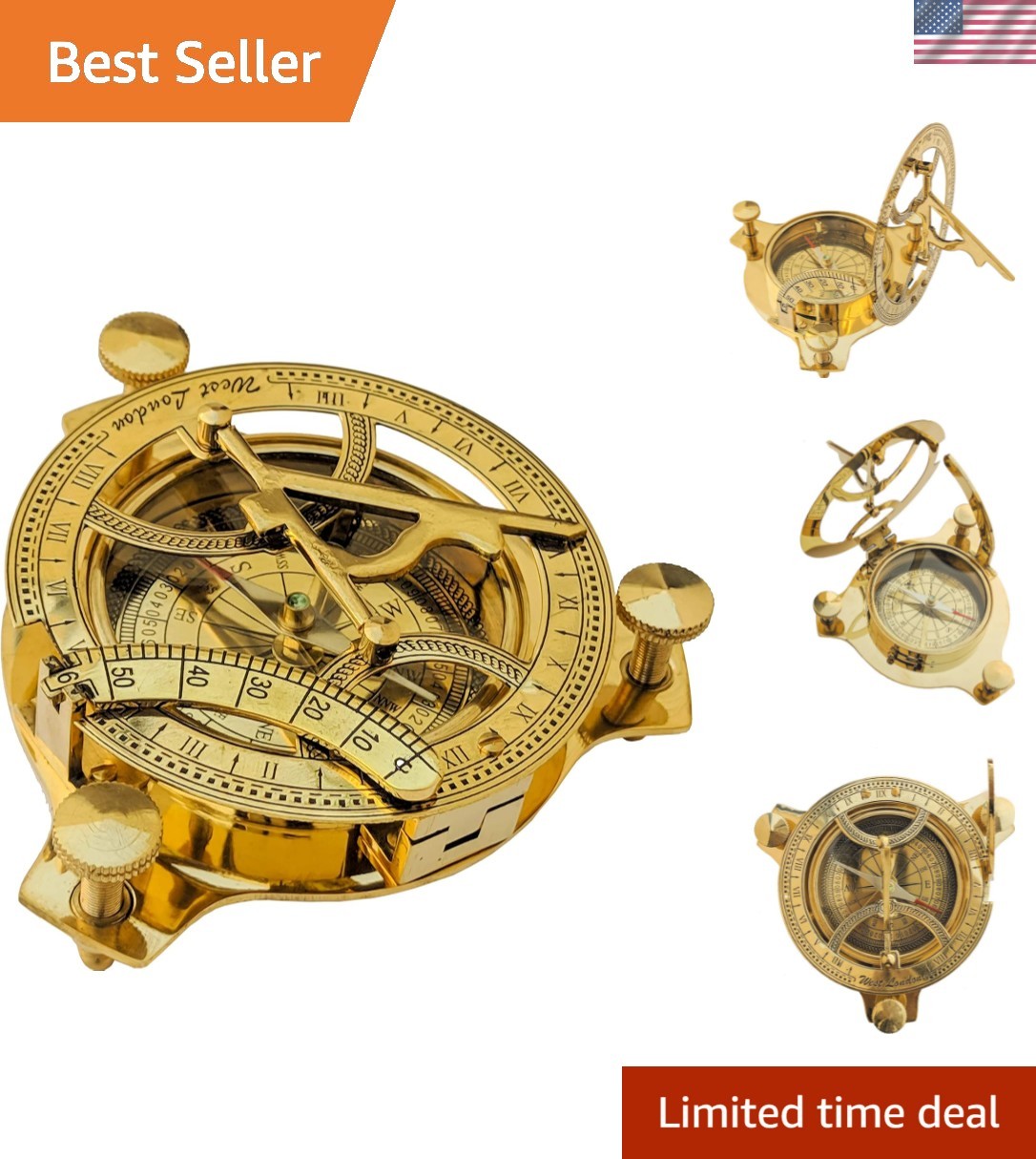 Mechanical Sundial Compass in Solid Brass – Perfect for Outdoor Spaces