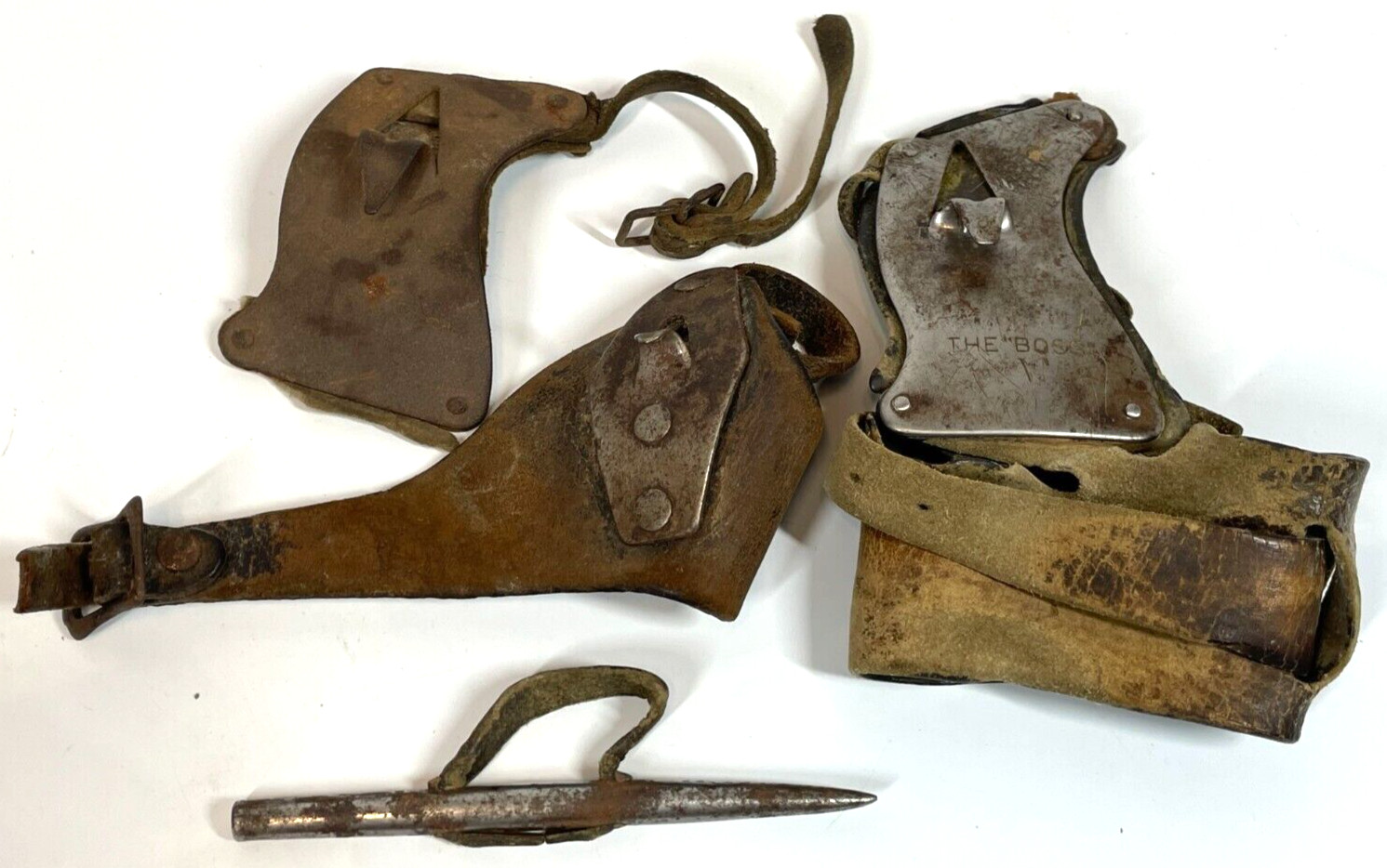 Vintage 4 Pc Primitive Agriculture Leather Metal Palm BOSS Corn Husker Shuckers