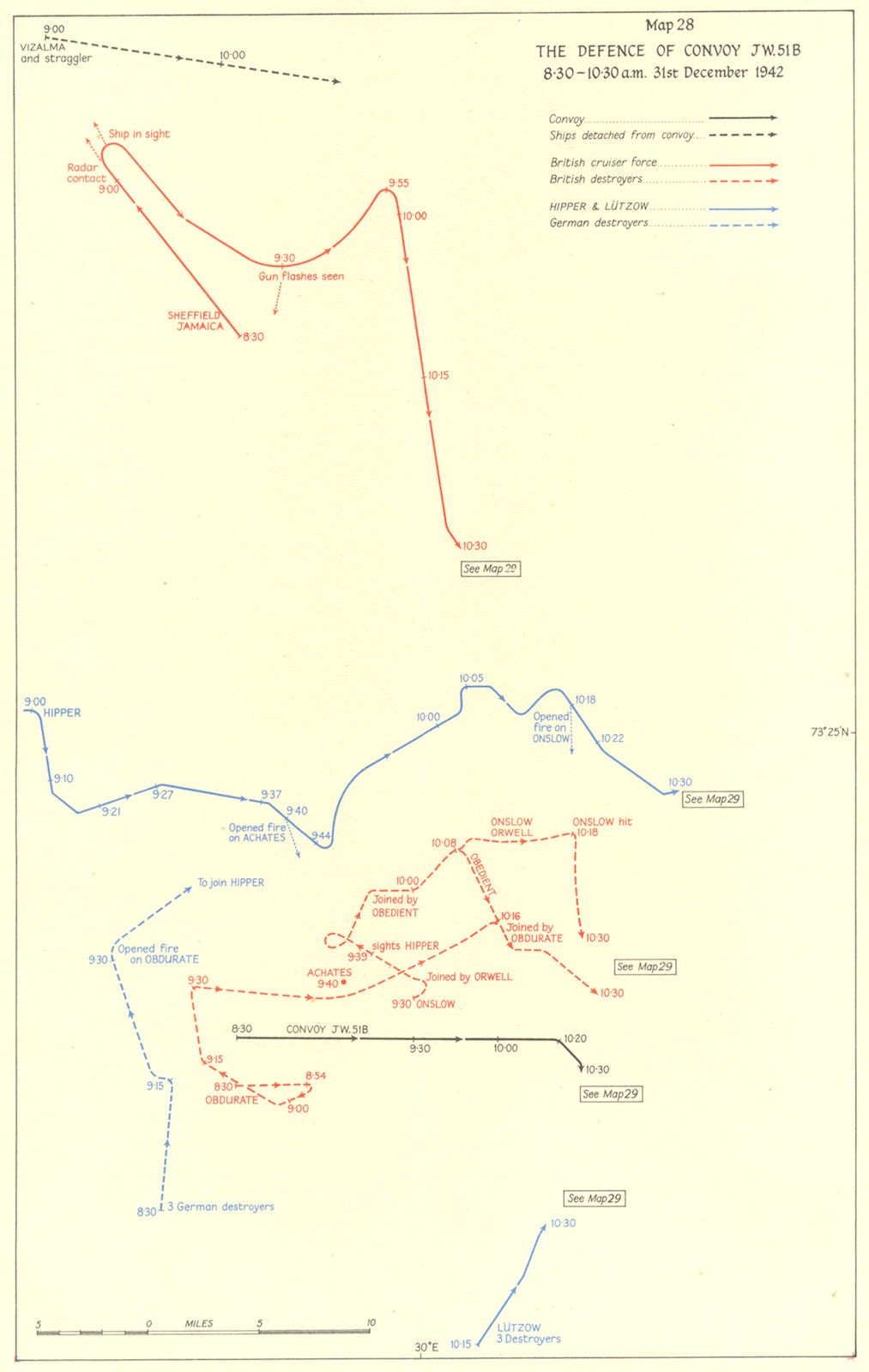 ARCTIC. Defence of Convoy JW 51B 8. 30-10. 30am 31st Dec 1942 1956 old map