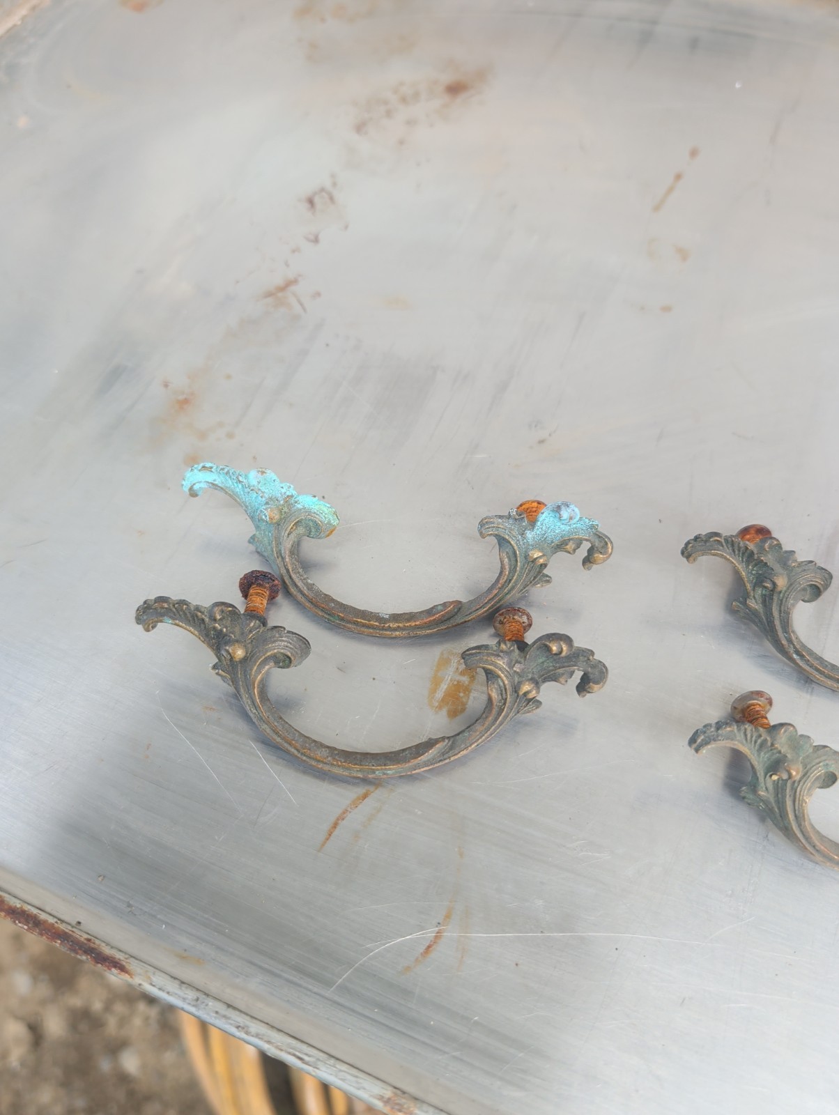 Vintage Left Hand Side French Provincial Drawer Pulls Set of 4 Solid Brass