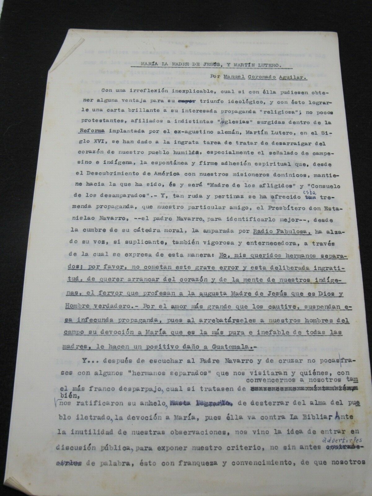 ORIG Manuel Coronado Aguilar MANUSCRIPT SIGNED Handwritten Notes Guatemala