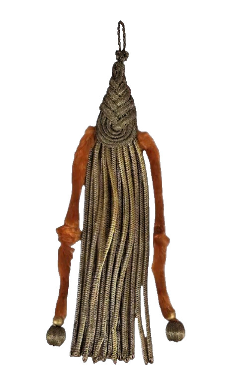 Antique Gold Metallic Tassel Orange Chenille Sample from German Textile Company