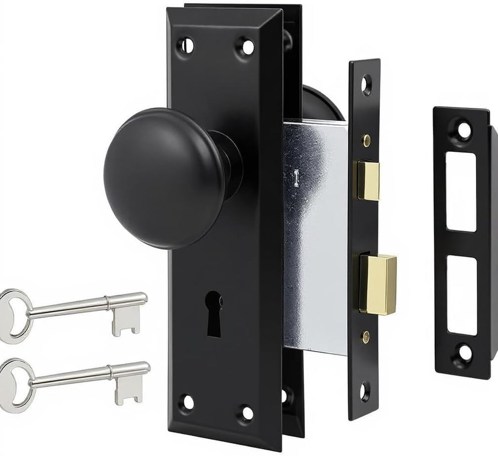 Vintage Mortise Lock Set for Interior Doors – Antique Door Knobs with Heav