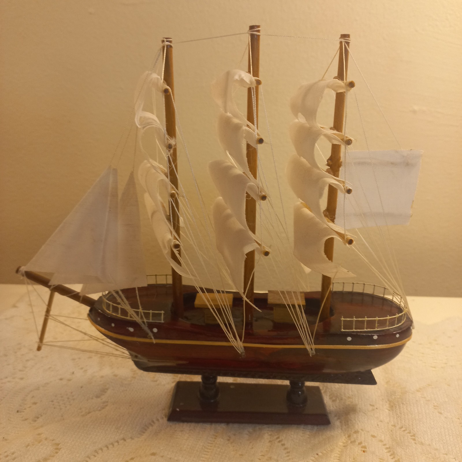 Wooden Ship Vintage Sail Boat Clipper Tall Ship Nautical Coastal Decor 9×10″