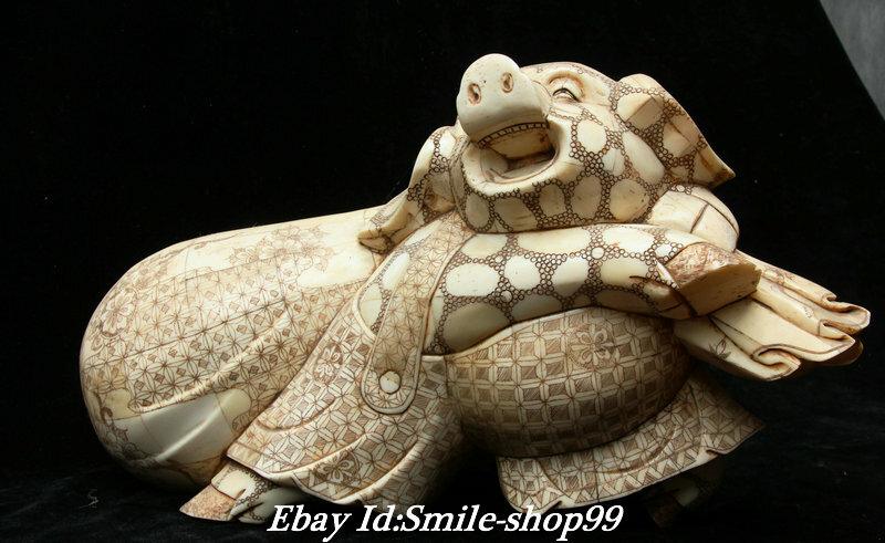 15.7″ China Old Catttle Bone Fengshui Zodiac Year Animal Pig Wealth Statue