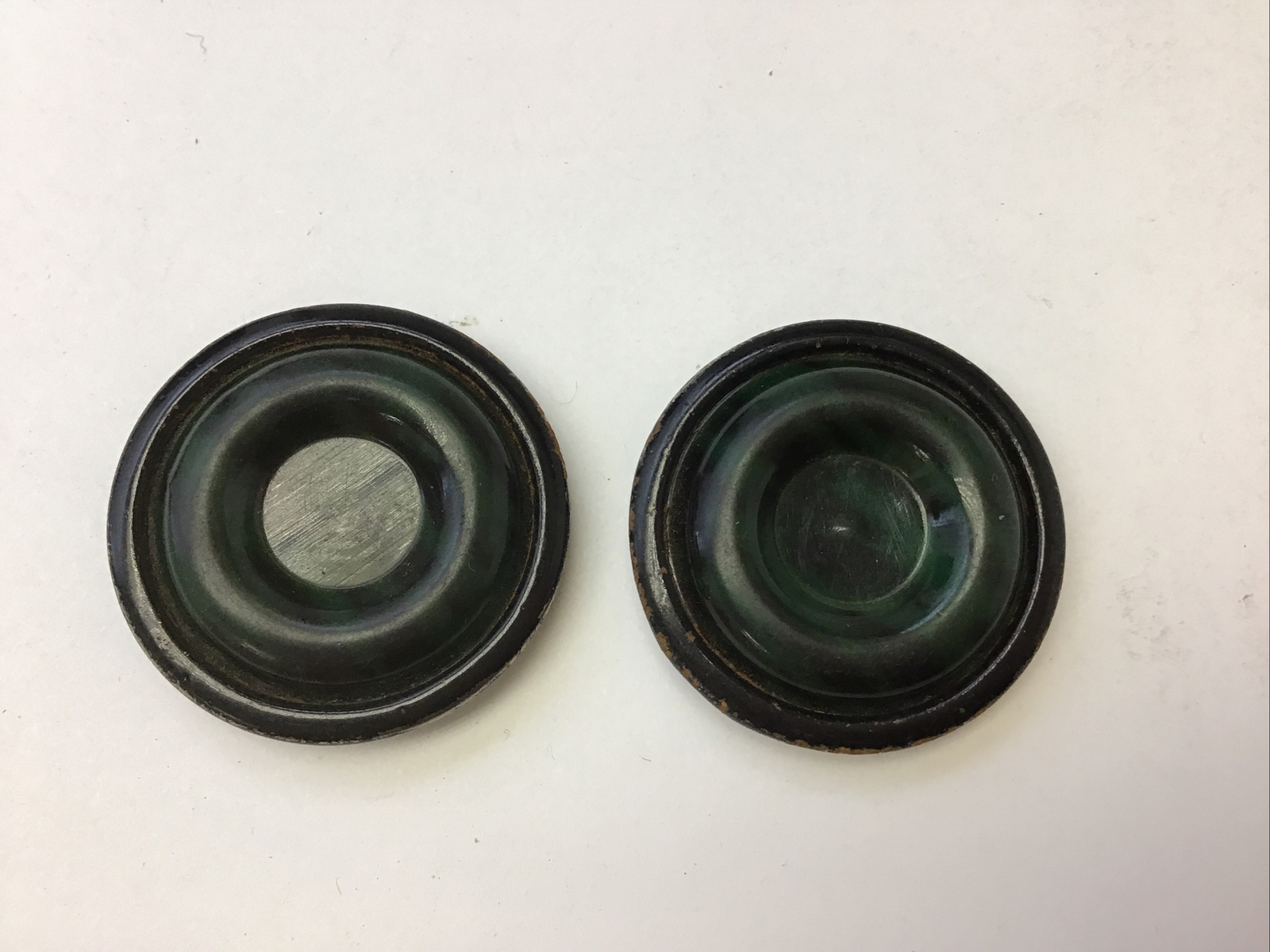 Antique Pair Coat Buttons Dark Green Celluloid And Black Metal