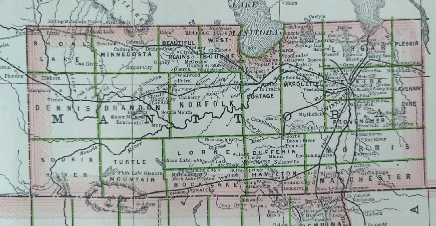 Vintage 1886 DAKOTA TERRITORY Map 21″x13″ ~ Old Antique Original MANITOBA SD ND