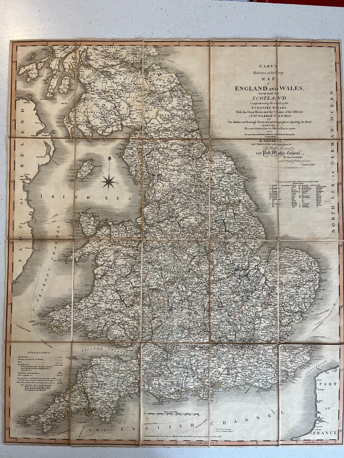 1816 John Cary England & Wales Antique Folding Linen Backed Map