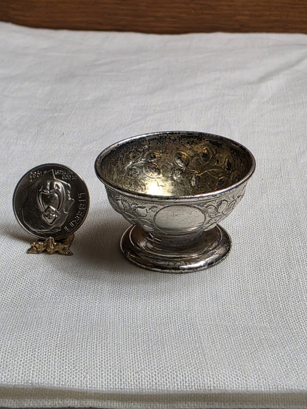 antique Andrew E. Warner Baltimore A. E. W. Miniature coin silver repousse bowl