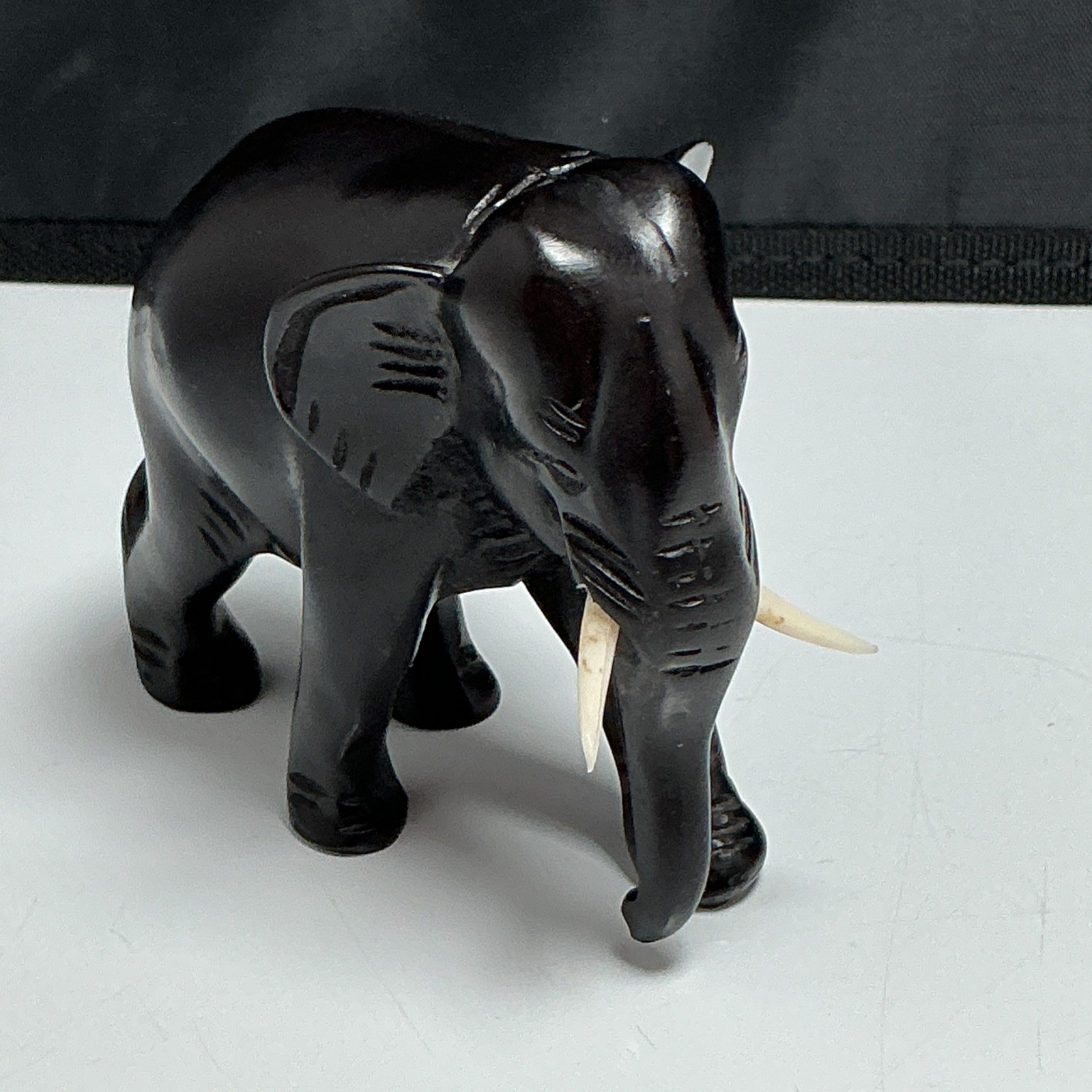 3” Ebony Wood Elephant Statue Hand Carved Figuirine