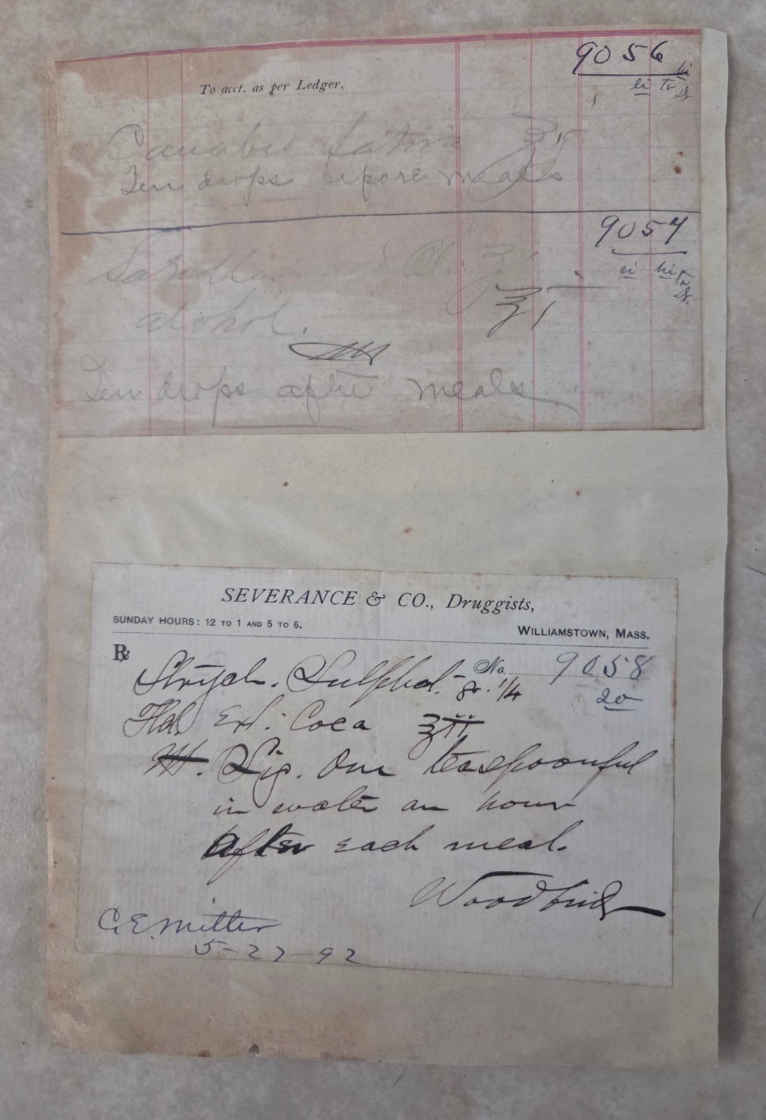 Five Antique 1892 Prescriptions: COCAINE, CANNABIS SATIVA, BROMIDE