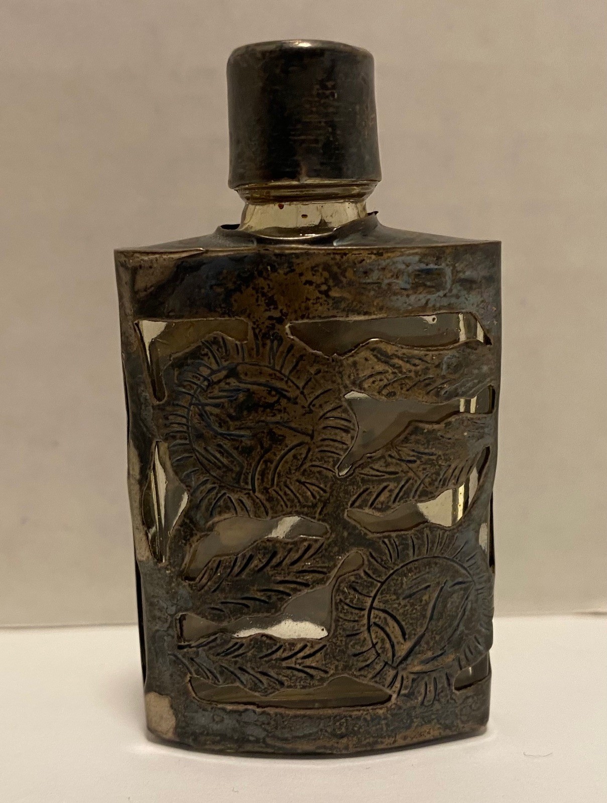 Vintage Taxco Mexican 925 Sterling Floral Overlay Glass Perfume Bottle
