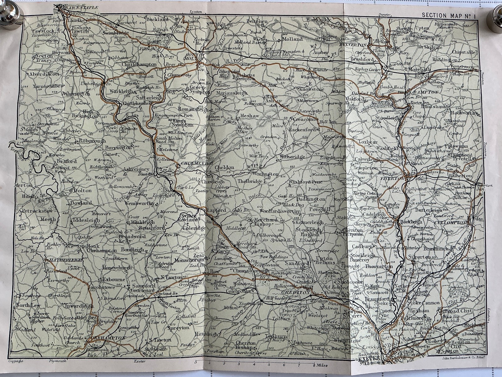 EXETER – BARNSTABLE – 1908 Original Antique County Map England BAMPTON TIVERTON