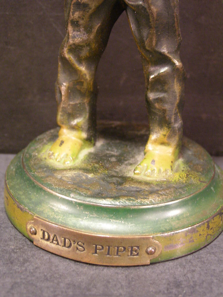 19 c Dad’s Pipe SOLID BRONZE Sculpture Statue Figurine Boy Tobacco Cigar Smoking