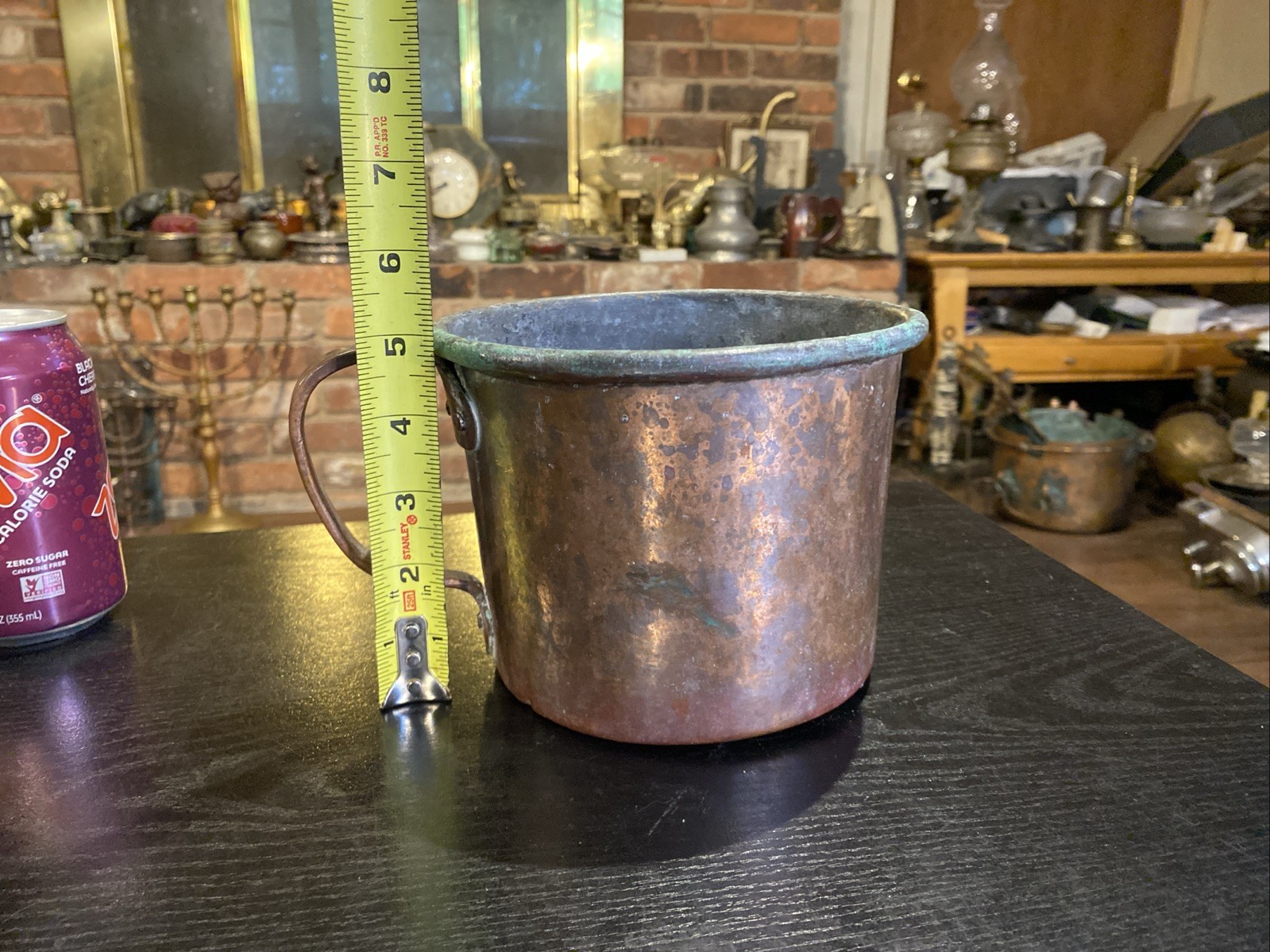 Antique Primitive Large Copper Cup Or Small Pot With Handle, Dovetail Seems