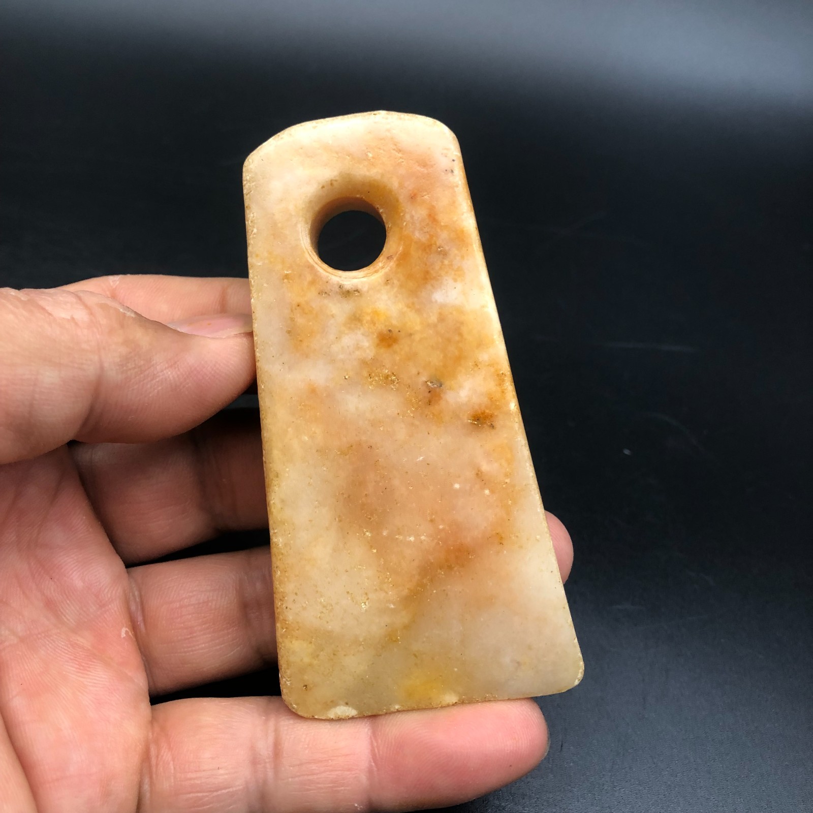 Old Hongshan Culture Hetian Jade Hand-Carved Fengshui Axe Amulet Pendant,C254
