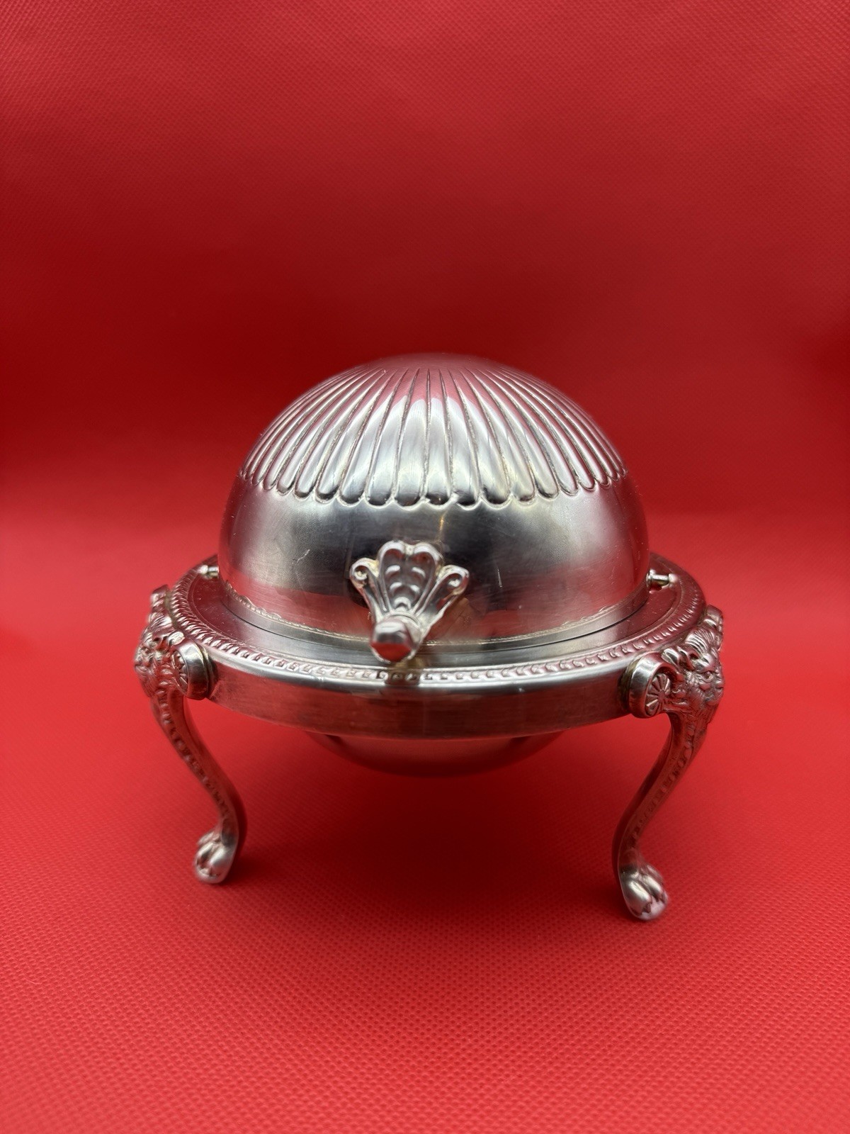 1883 FB Rogers Silver Co 273 Roll Top Caviar Butter Dish Server Lion Head Footed