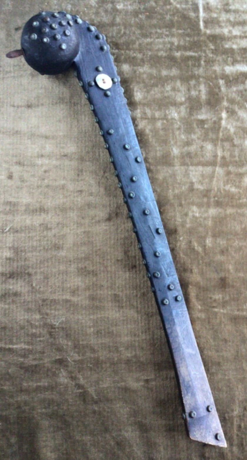 Native American Brass Tack & Shell Ball War Club w/ Provenance 18th – 19th C
