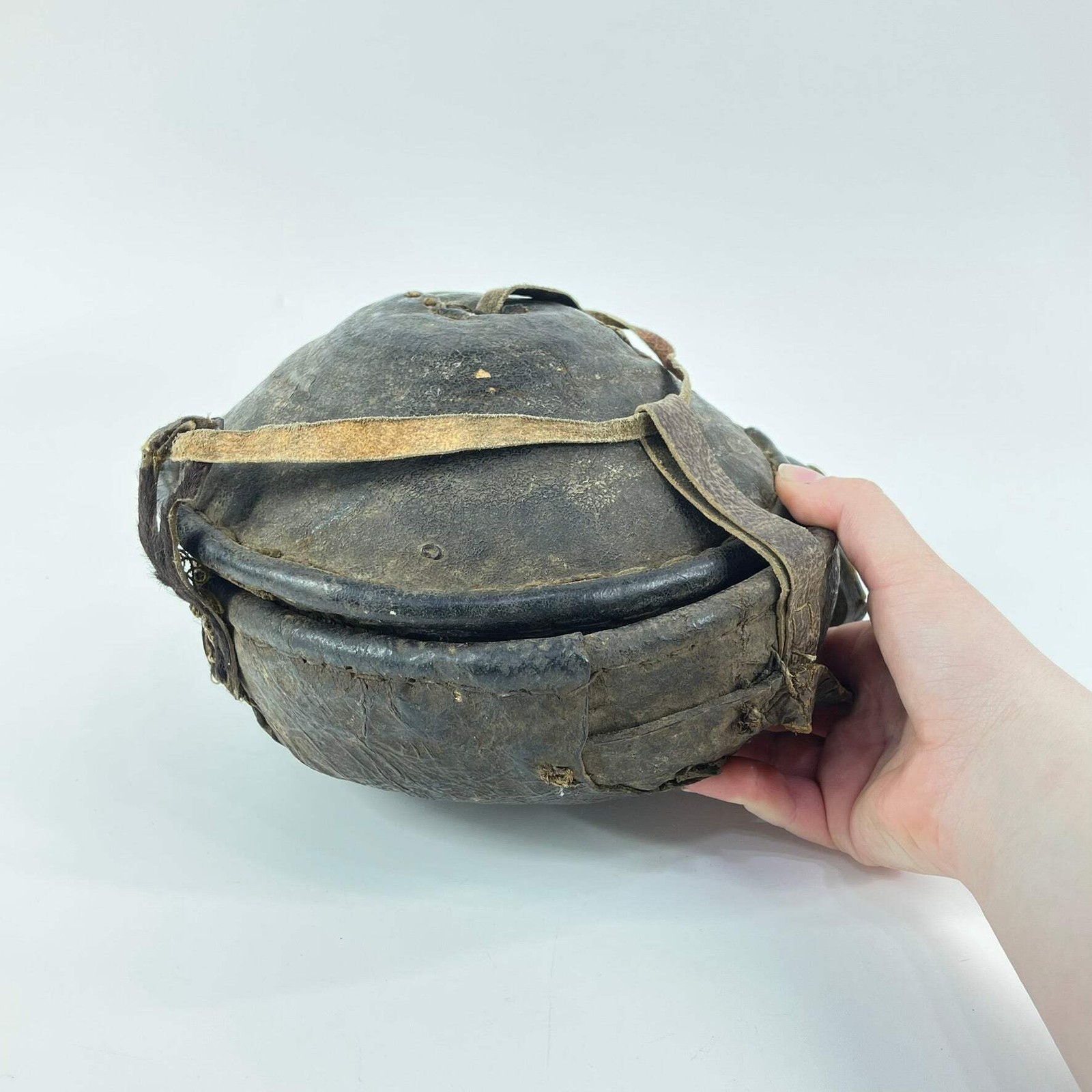 Small Mesob Lidded Leather Wrapped Lunch Basket Ethiopia