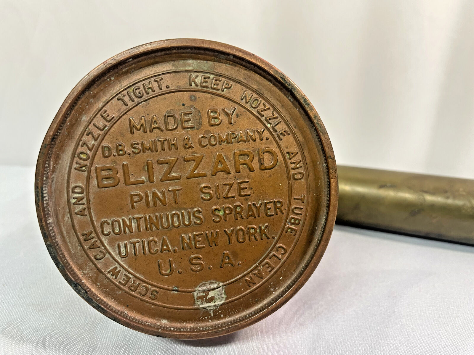 Antique – DB Smith Co. BLIZZARD continuous Bug sprayer Utica NY Copper Tank