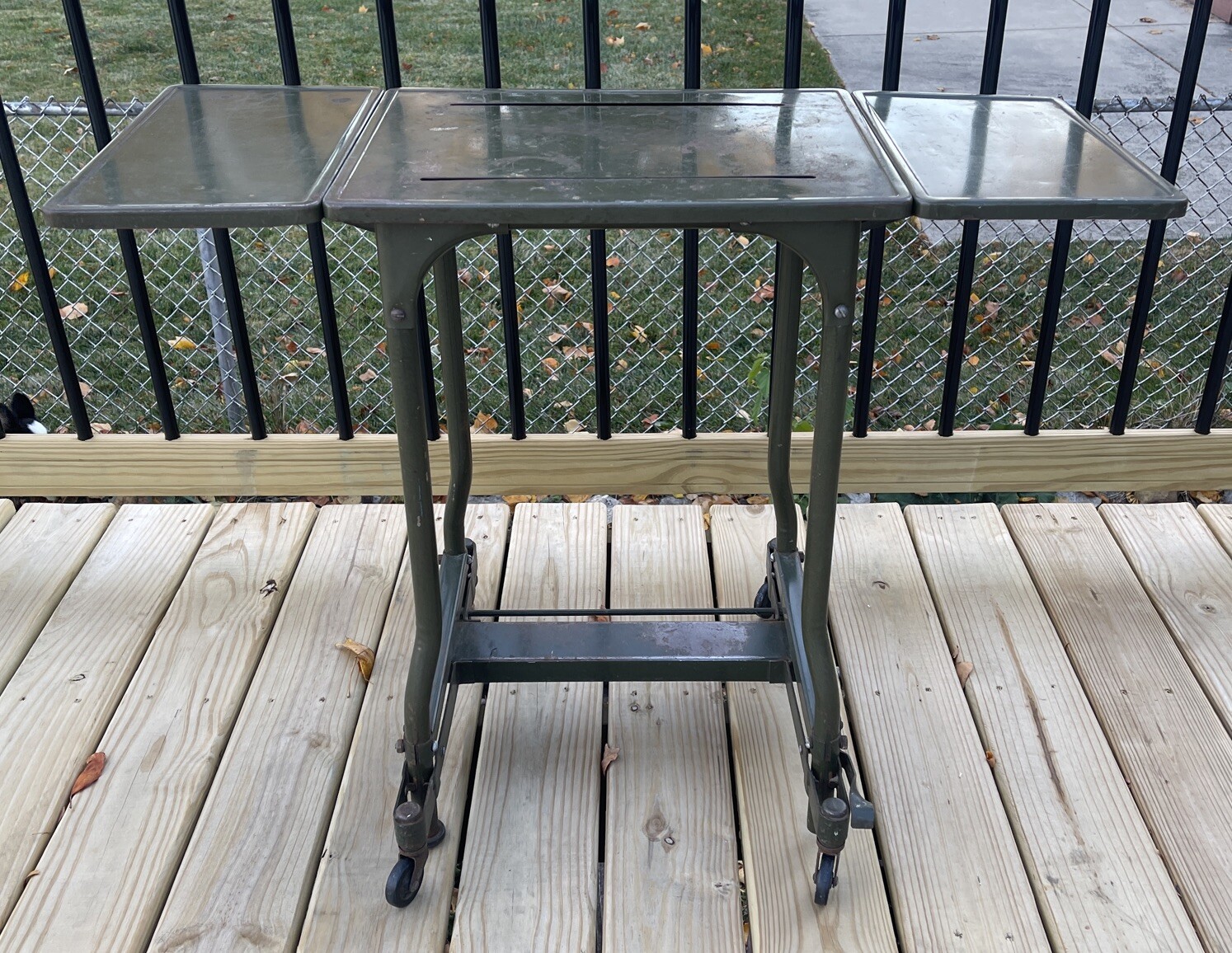 VTG MASO Industrial Green Metal Rolling Typewriter Table Drop Leaf Audit Bureau