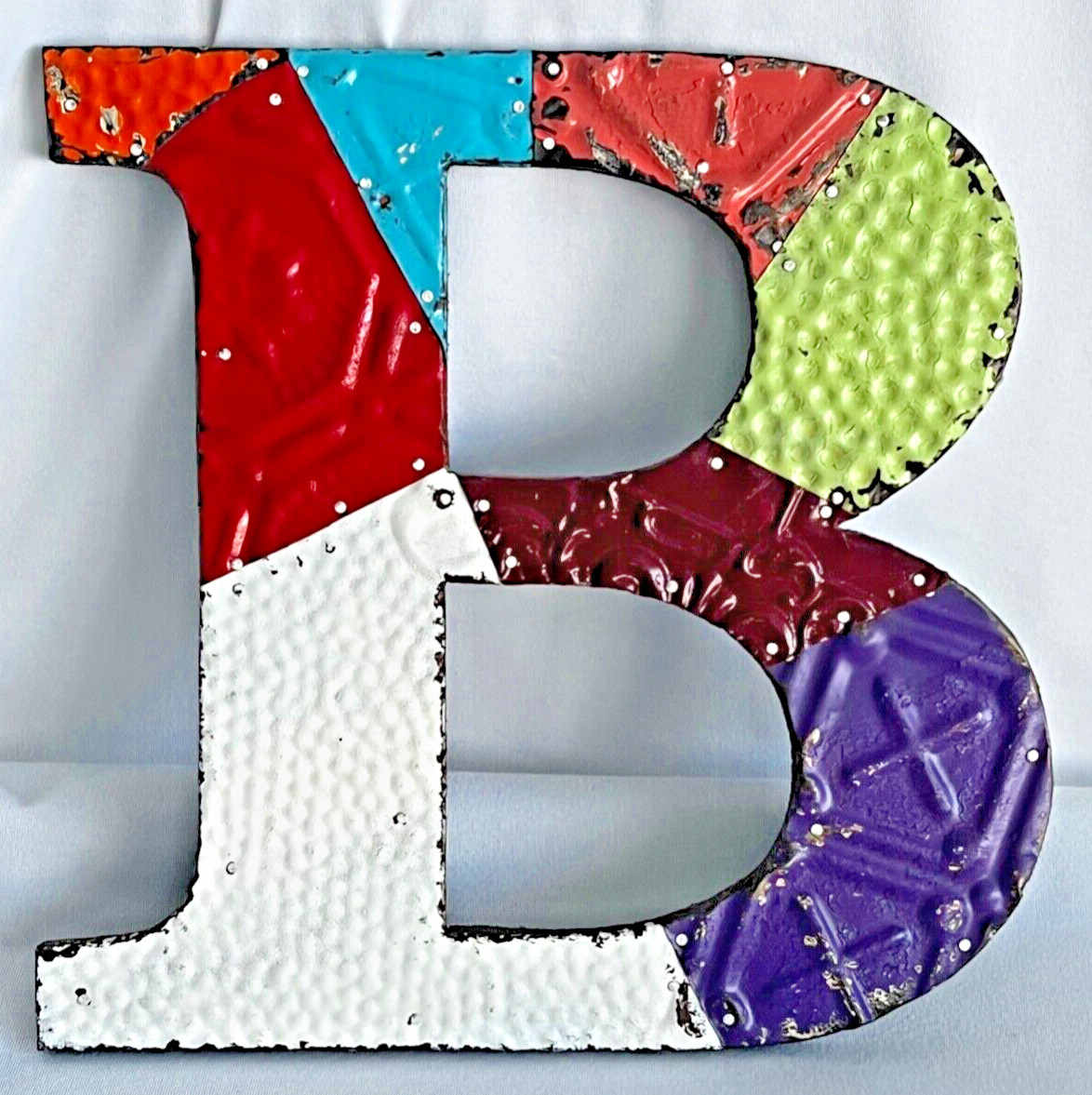 Vintage Antique Ceiling Tile Tin Letter Initial B Multi-color 12X12″ Farmhouse