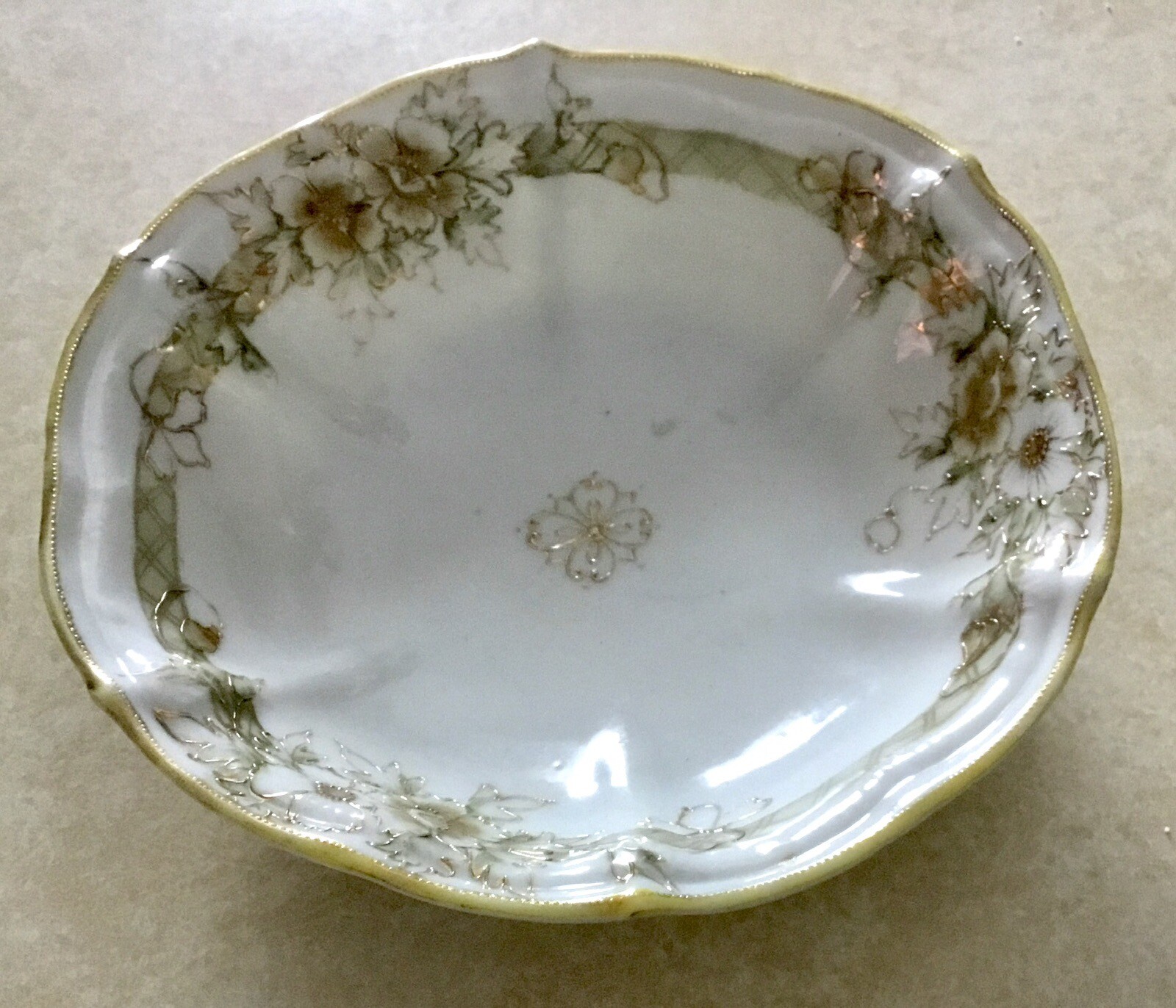 Nippon Morimura Hand Painted Brown Green Flowers & Gold Small Bowl 1911-1921