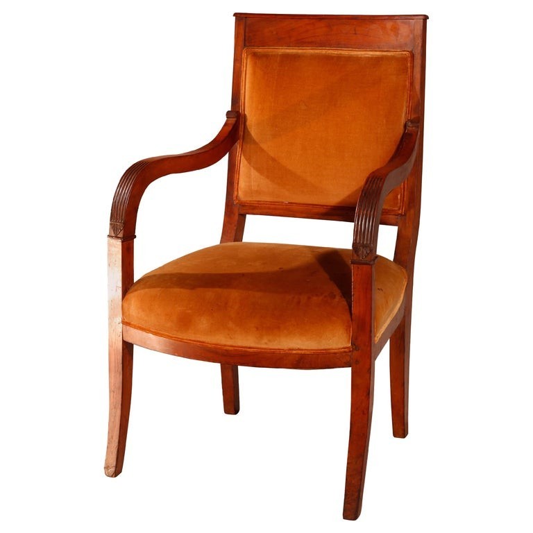 Antique European Biedermeier Walnut Armchair, circa 1820