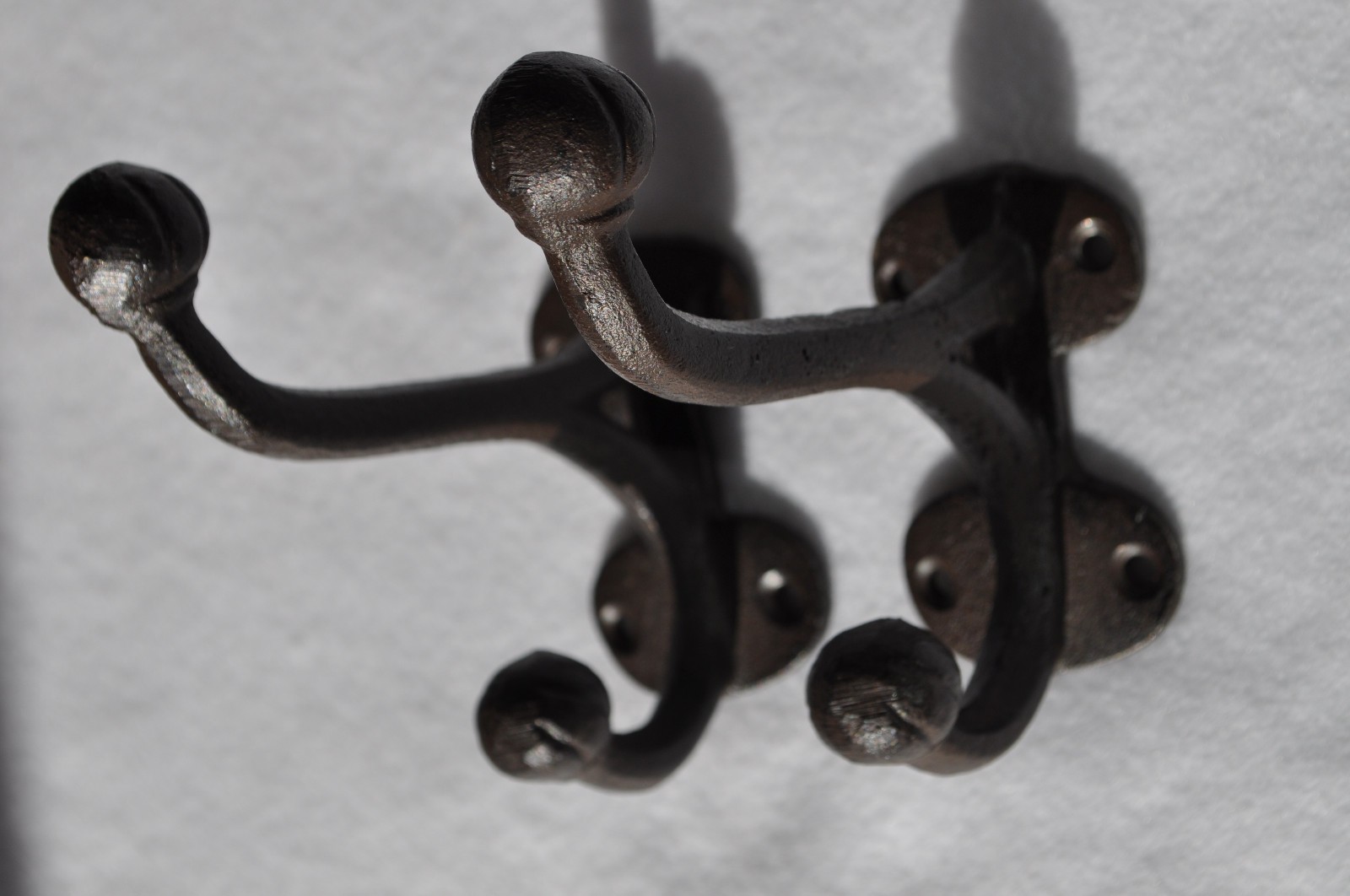 Two Antique/VTG. Heavy Duty Cast Iron Double Coat Hooks W/ Acorn Tip 6″ Length