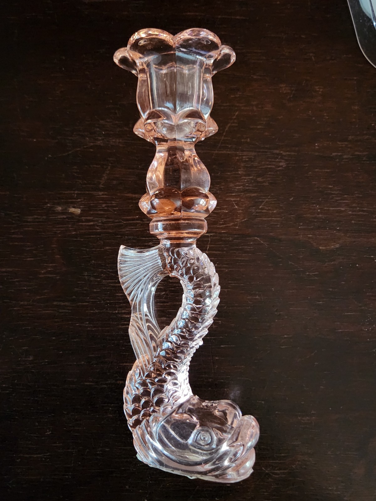 Antique Dolphin Koi Boston & Sandwich Glass Co Candlestick pink color