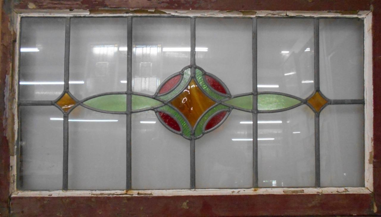 ABSTRACT PRETTY LARGE OLD ENGLISH LEADED STAINED GLASS WINDOW 38 1/4″ x 22″