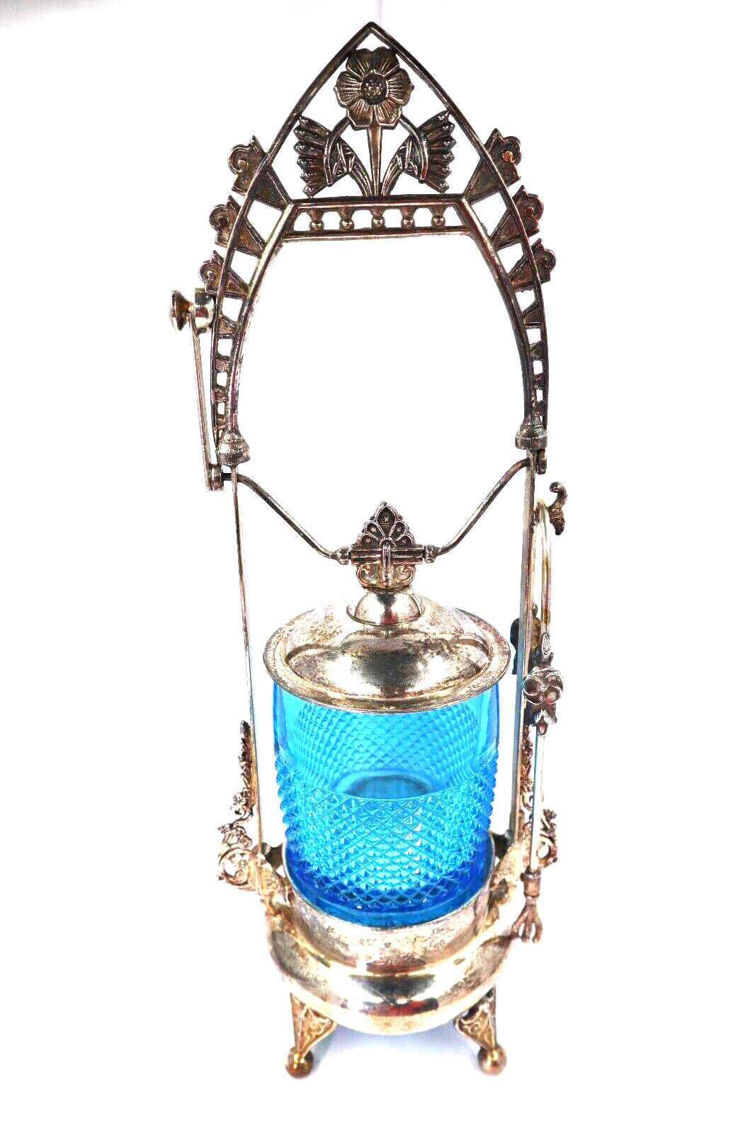 Hartford Rogers Antique Victorian Pickle Castor Jar Blue Sapphire Glass