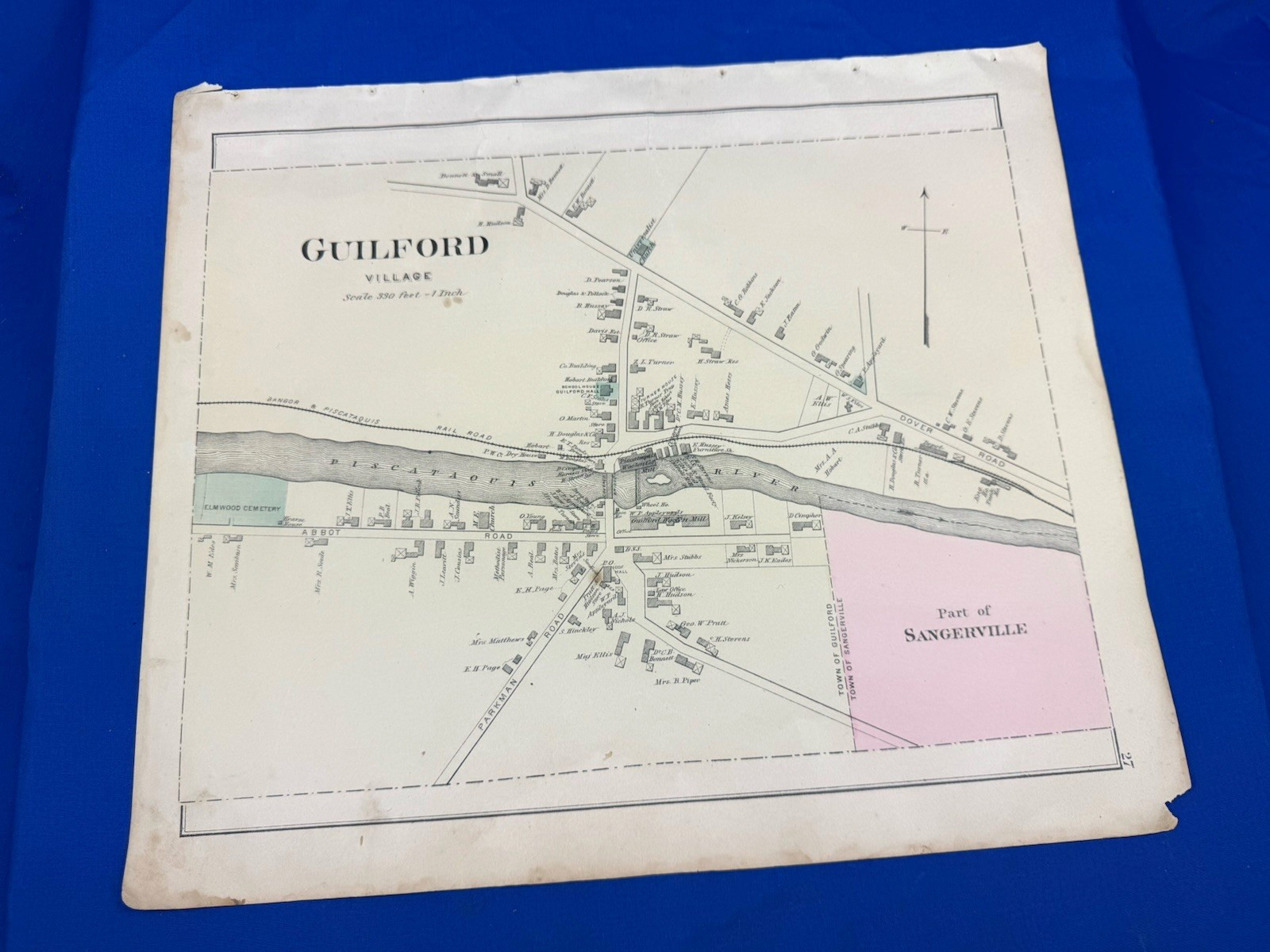 1882 Guilford, ME Map VILLAGE ~ Property Owners Shown, Nice Detail 16.5 x 13.75